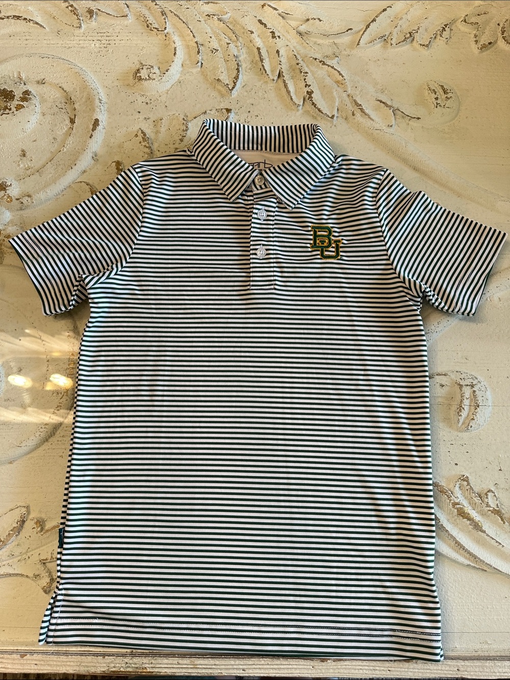 Baylor Striped Polo Shirt for Kids - White & Green